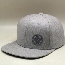 High quality heather grey wool snapback hat with leather strap